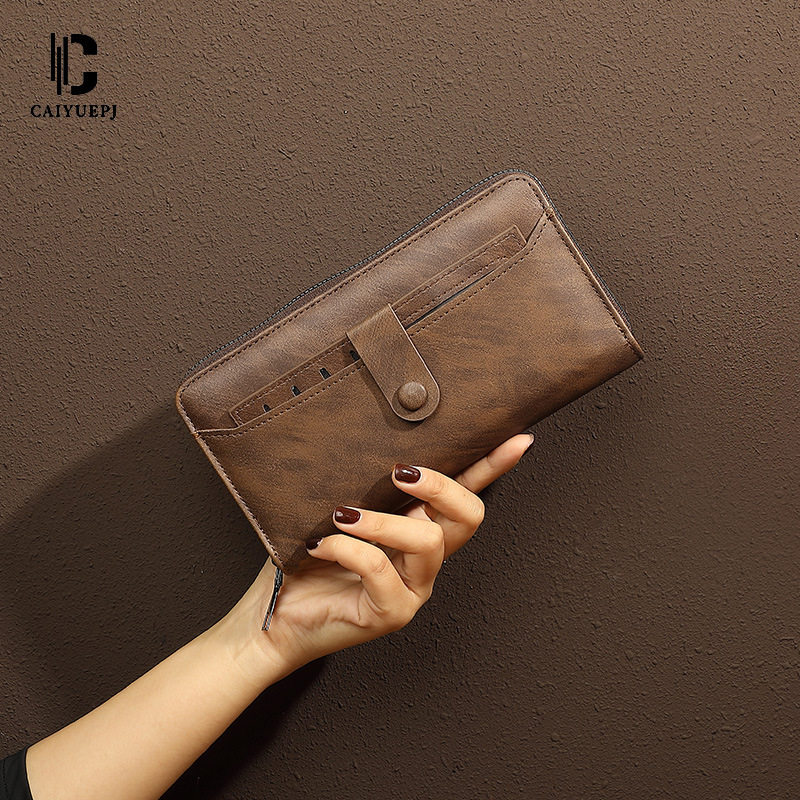 New cross-border men's long wallet, trendy clutch bag, large-capacity zipper long clip, fashionable multi-slot mobile phone case full figure