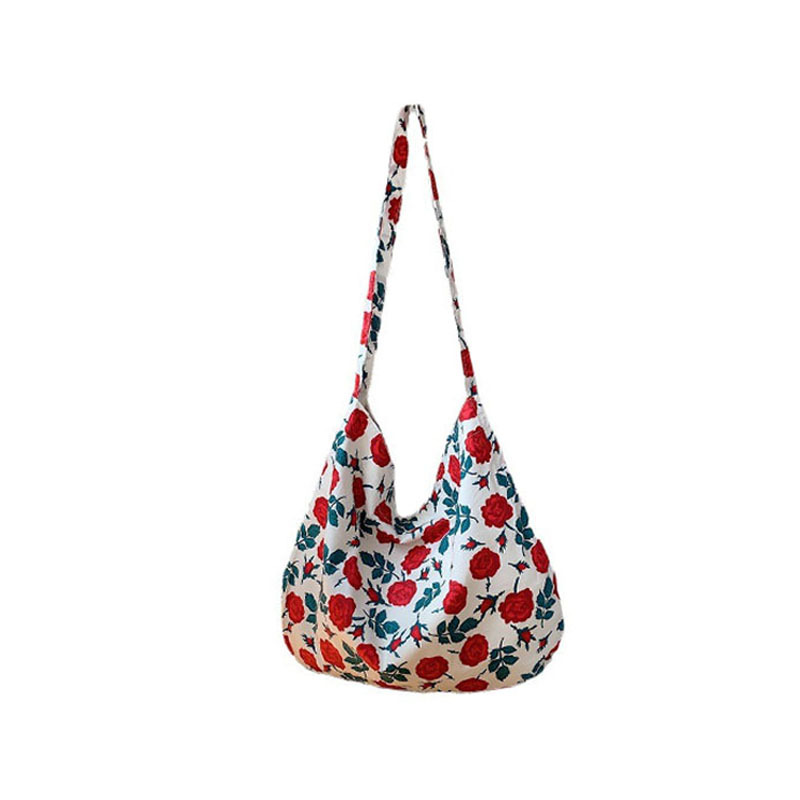 13165 Korean ins fresh and delicate floral cotton bag, student retro canvas single-shoulder bag, stylish women's crossbody bag Item Picture