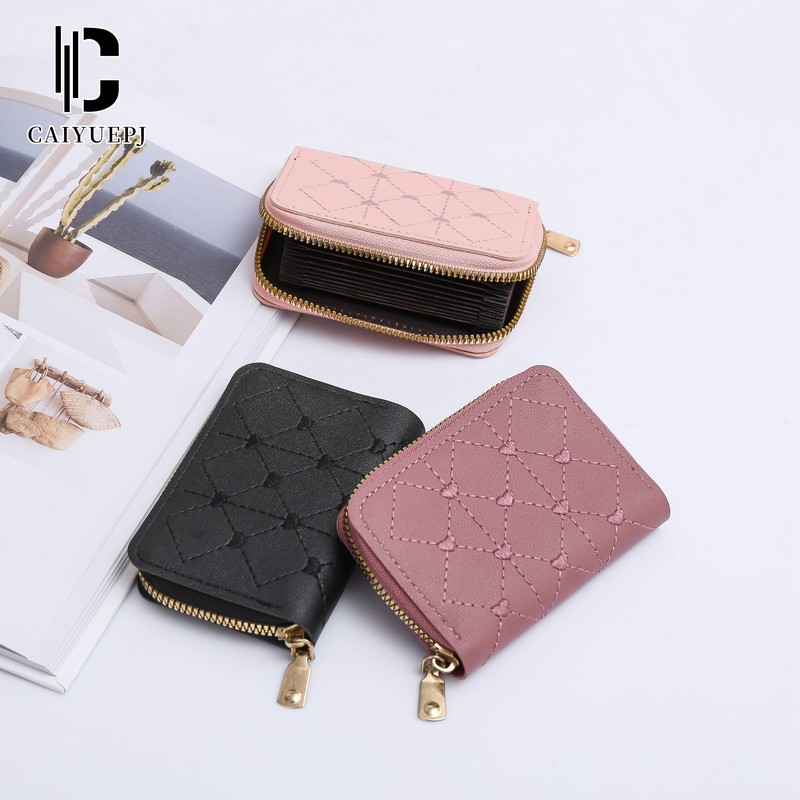 Women's short zipper coin case, access card holder, coin purse, card case integrated, multi-slot, retro women's wallet details Picture