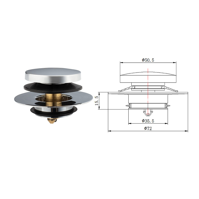 Copper bathtub drain anti-odor plug, universal bathtub press-type bouncing magic tool, bouncing drain plug accessory Application Scenario