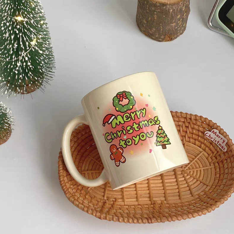 ins cute ceramic cups, cartoon cream-colored mugs, water cups, milk breakfast cups, coffee cups, Christmas gifts Application Scenario