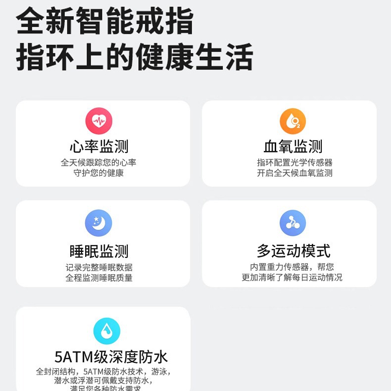 The new cross-border best-selling factory smart ring, blood oxygen sleep ring, wearable, multi-functional, sports, health and fashion details Picture