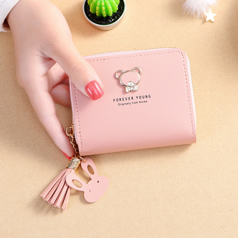 ins Mini Wallet Girls' Short Student style Korean cute Bear zipper 2021 New Women's coin Purse Mini bag full figure