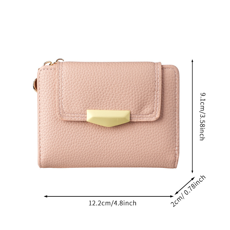 Cross-border women's short wallet ins lychee pattern high-end small folding three-fold multi-slot women's card bag wholesale Item Picture