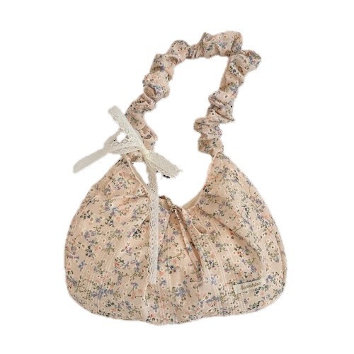 41082 Niche floral pleated shoulder strap bow women's commuter tote bag, underarm bag, hand-held shoulder crossbody bag Item Picture