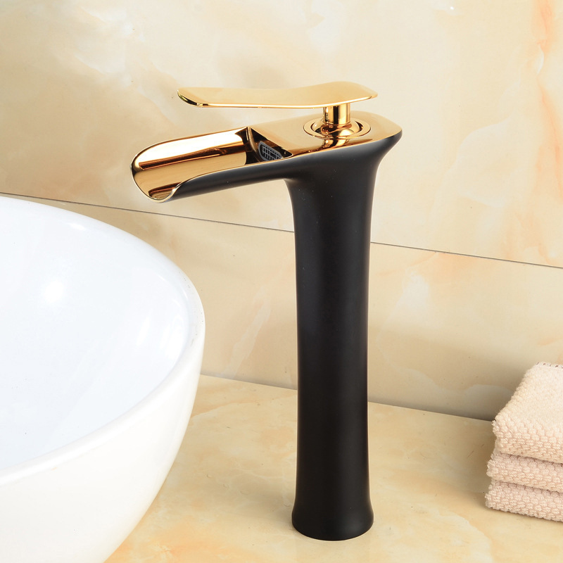 European-style all-copper antique washbasin faucet, waterfall, single-hole top basin and bottom basin, retro hot and cold water faucet Specification drawing