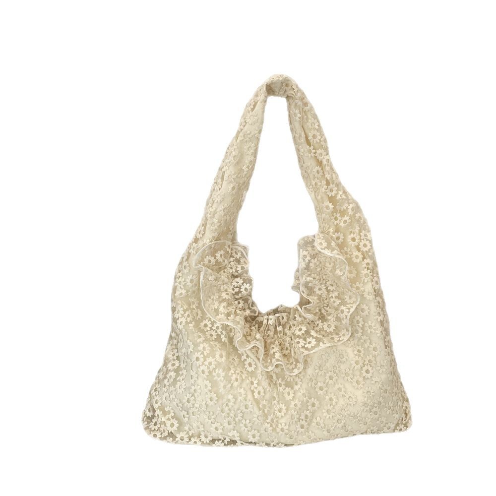 53253 Summer Ethereal Lace Daisy Canvas Bag for Women 2025 New Trendy single-shoulder Bag for shopping and sightseeing Item Picture