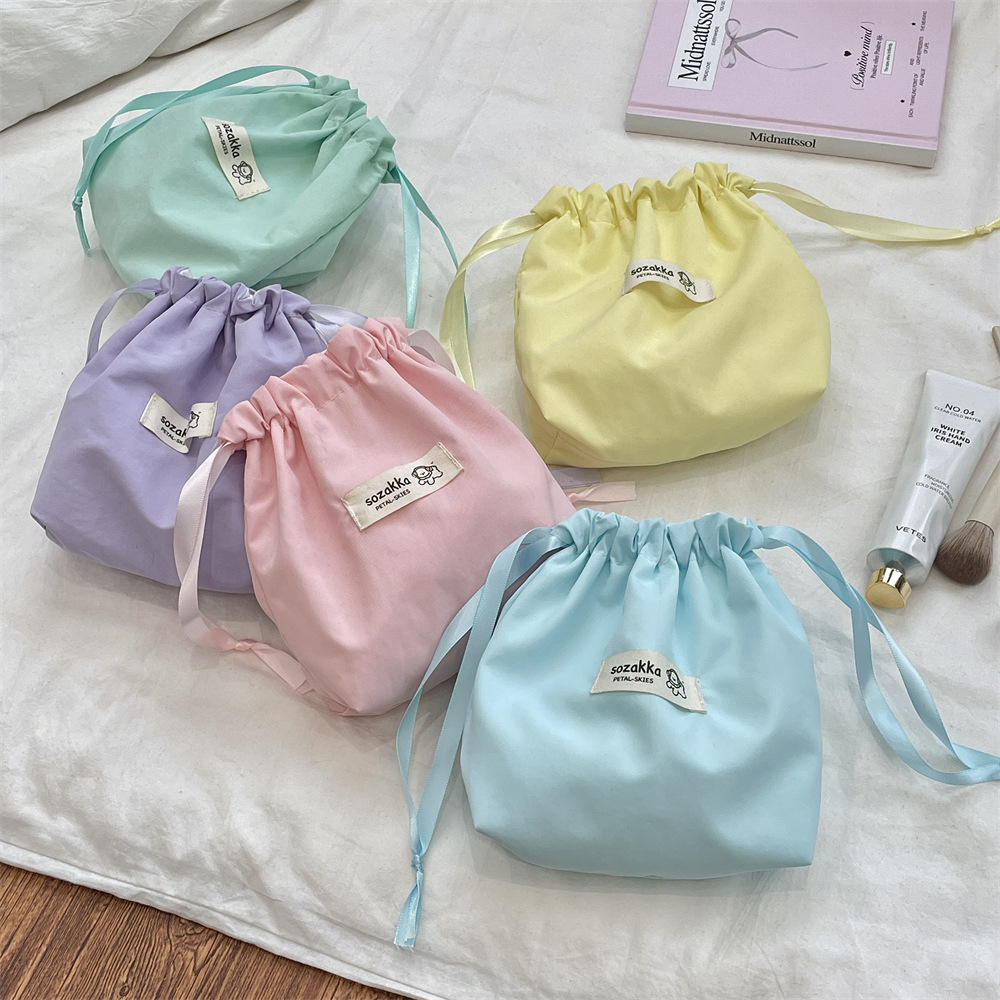 52241 Solid color drawstring storage bag, earphone small cloth bag, cosmetics inner liner bag, portable storage bag, sanitary napkin full figure