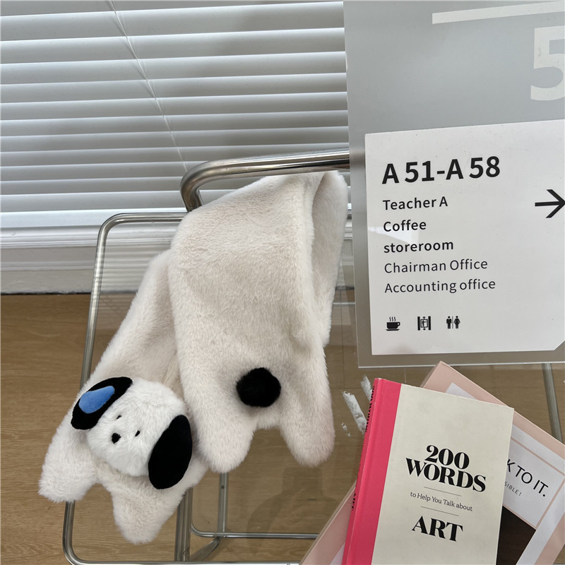 Original copyright Edition ~ Sweating Puppy Plush Scarf for Women's autumn and winter in an ins style, simple and girlish plush scarf for students Item Picture