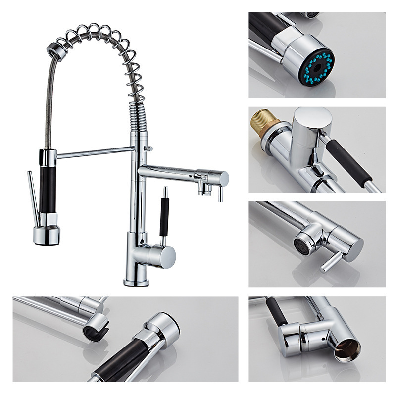 Cross-border high-pressure dual-purpose spring kitchen faucet, pull-out cold and hot sink, washbasin, telescopic shower faucet full figure