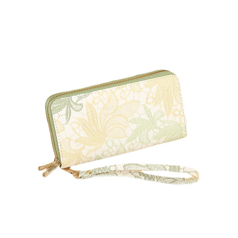 Ladies' double-pull wallet 2024 New large-capacity zipper clutch, embroidered small wallet, simple and elegant coin purse for girls Item Picture