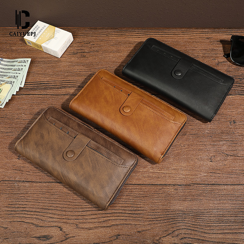 New cross-border men's long wallet, trendy clutch bag, large-capacity zipper long clip, fashionable multi-slot mobile phone case Specification drawing