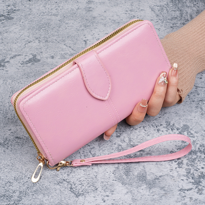 Portable multi-slot men's wallet, money bag, oil wax leather, retro long wallet, large-capacity women's mobile phone case Specification drawing