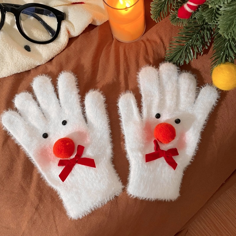 Christmas-themed snowman plush gloves for girls, cute and warm, thickened and warm bow finger gloves, Christmas gifts Application Scenario