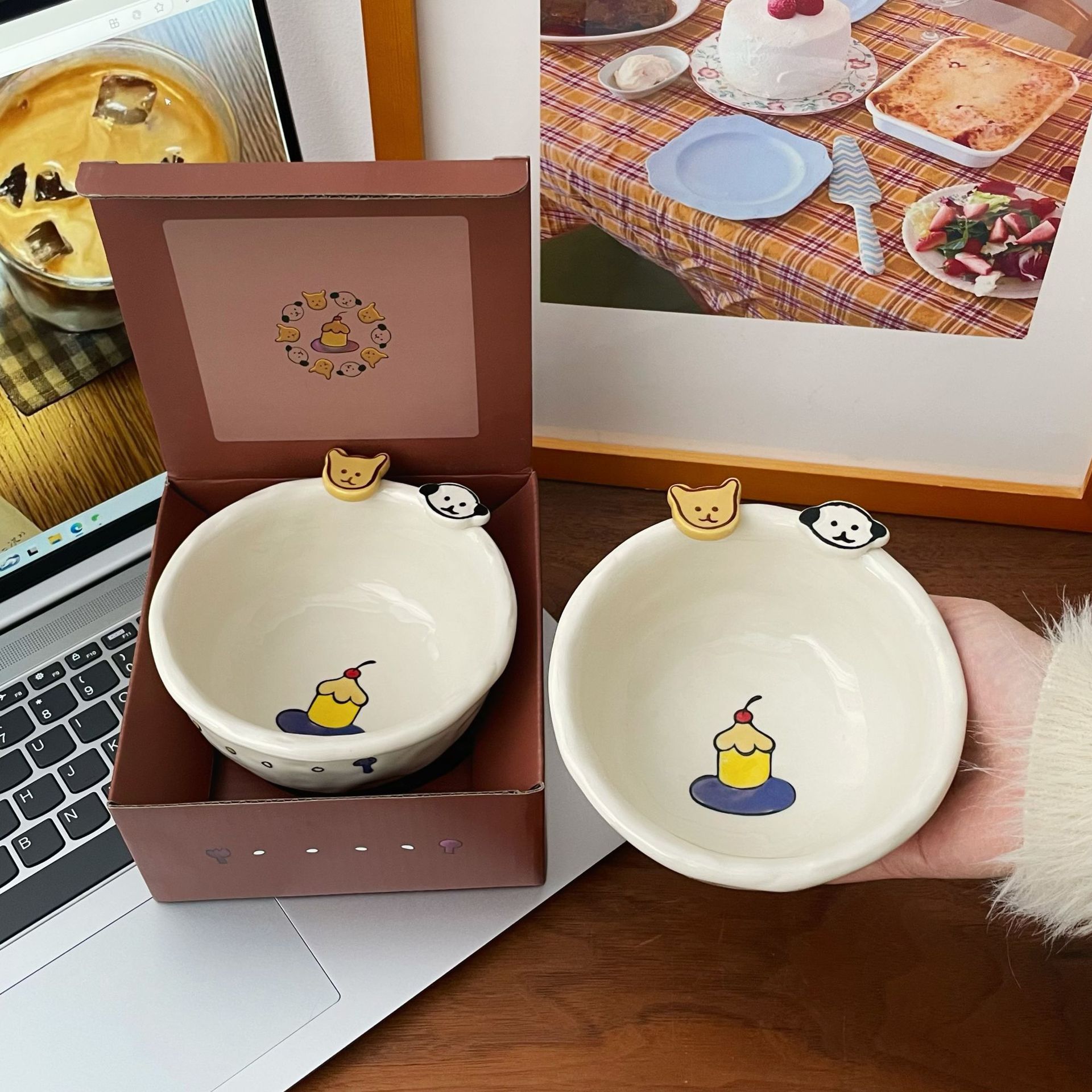 Button Ceramic puppy rice bowl 2025 New Household rice bowl, Salad bowl, yogurt bowl, birthday gift box set details Picture