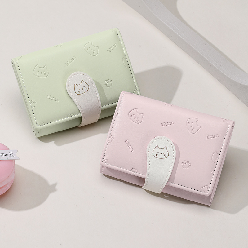 【 Cat Tail 】 Ai Lun's cute Lady's card case with fashionable buckle and PU short coin purse, 30% off Specification drawing