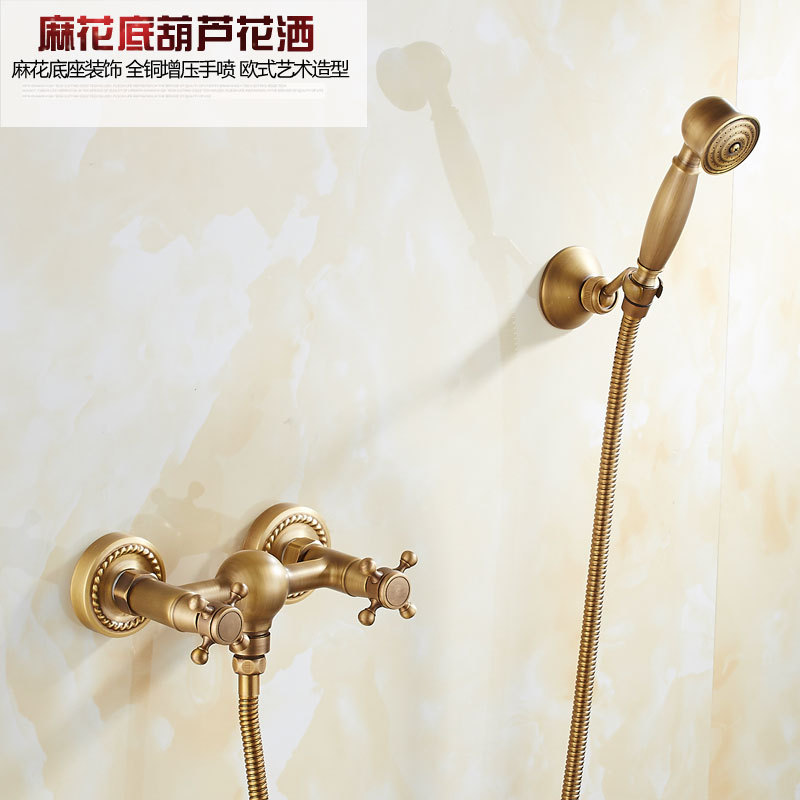 Copper antique teapot, three-piece showerhead, wall-mounted concealed bathroom, double water outlet, seven-way, new Chinese style copper showerhead details Picture