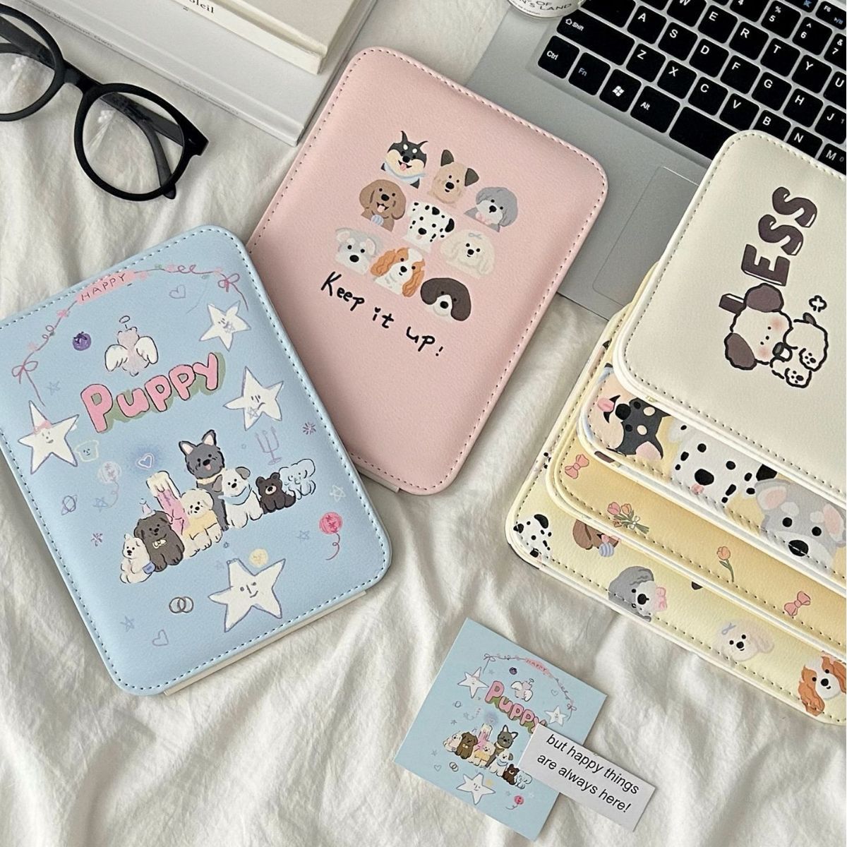 Cute dog grooming pu leather folding mirror, ins style cartoon desktop high-definition makeup mirror, portable foldable dressing mirror Item Picture