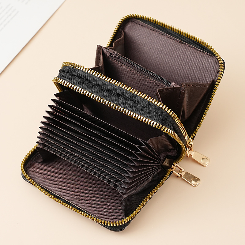 New cross-border crocodile-patterned organ double zipper card case, fashionable multi-slot large-capacity coin purse card case zipper case Specification drawing