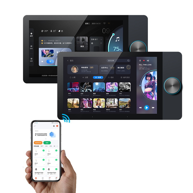 The 8-inch smart central control screen music host from Tuya comes with a gateway for smart home voice control of lights Specification drawing