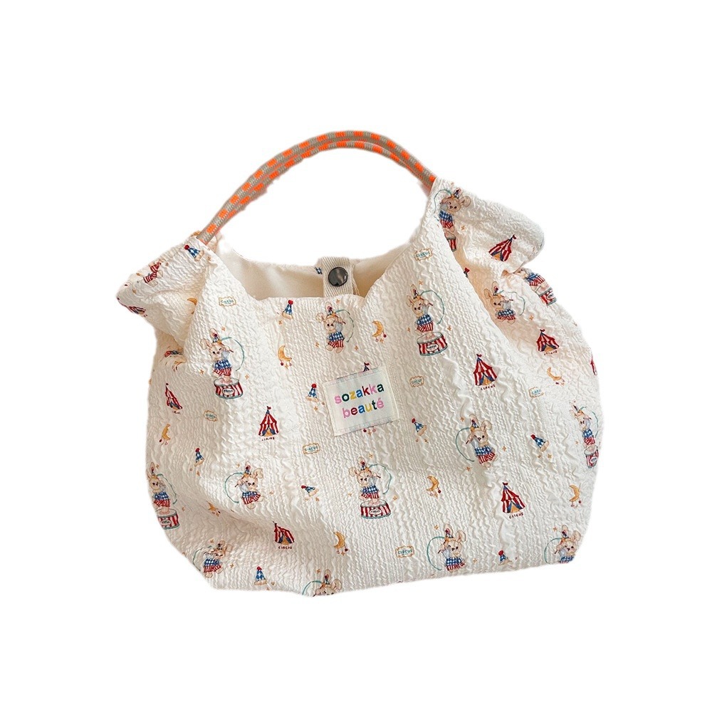 44181 Korean ins cartoon embossed canvas bag, women's large-capacity canvas bag, hand-held beach vacation handbag Item Picture