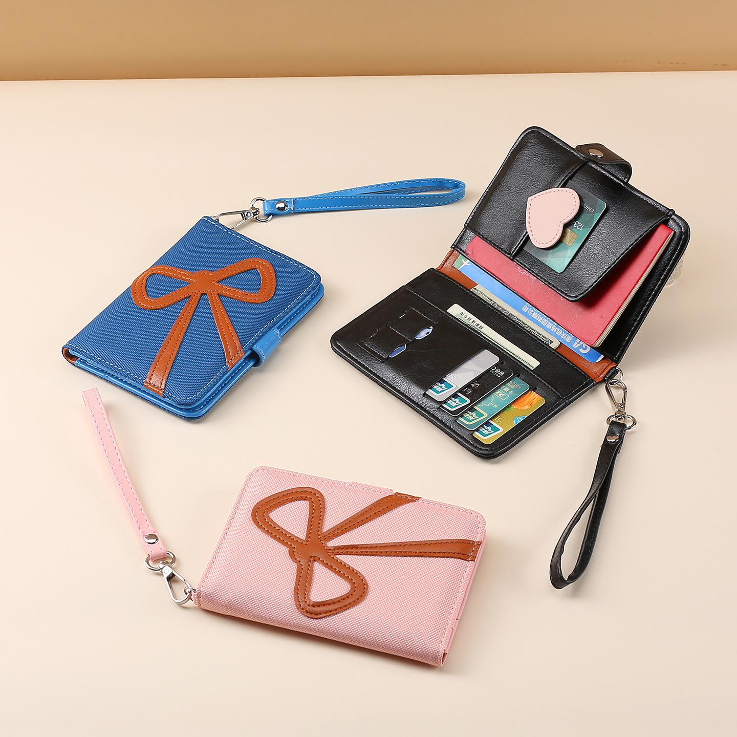 Korean-style bow leather passport holder, high appearance level, girlish heart, overseas travel air ticket, ID card collection bag full figure