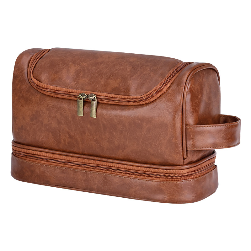 Cross-border Amazon double-layer men's makeup bag, storage bag, portable with hook, hand-held business travel toiletry bag Item Picture