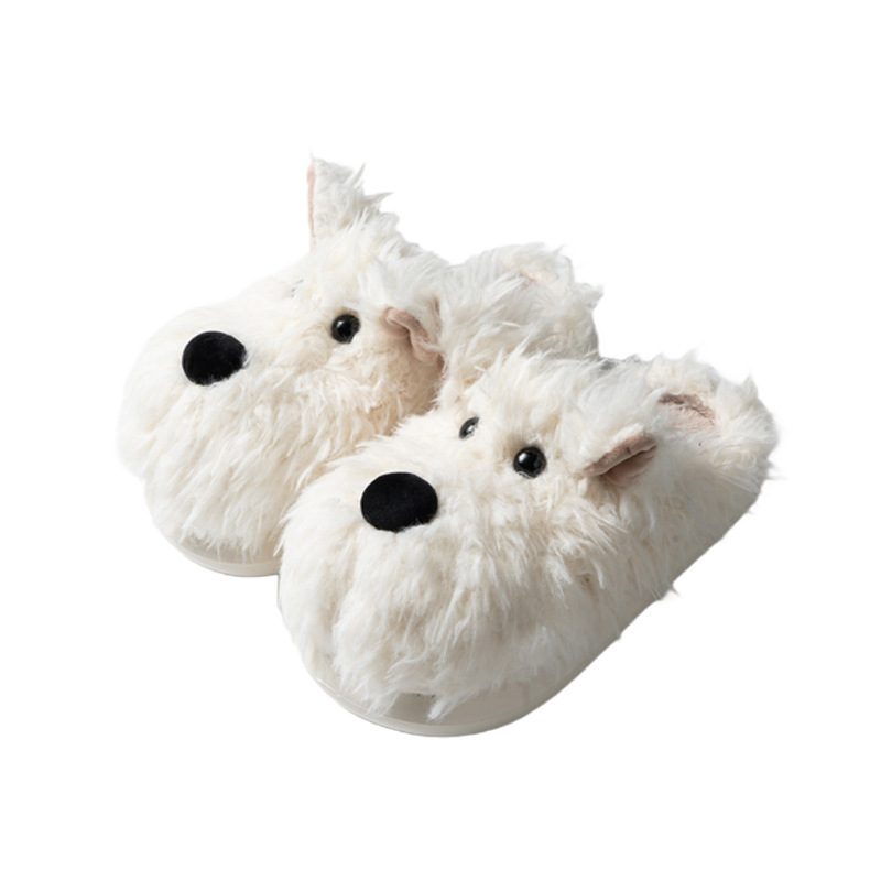Sloppy little dog cotton slippers for women's winter indoor anti-slip and warm half-pack and plush postpartum soft-soled wool slippers Item Picture