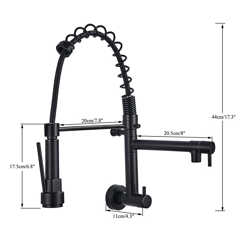 Cross-border wall-mounted single-rod kitchen sink faucet, commercial style chrome-plated single handle pull-down kitchen faucet Item Picture