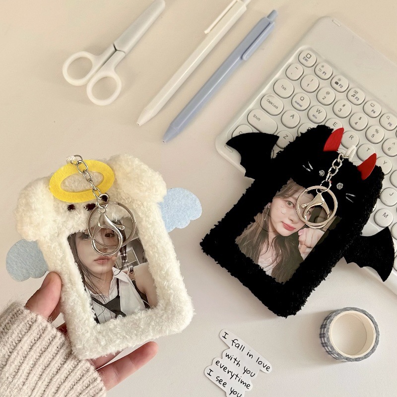 Ins-style couple plush ID card holder, cute animal campus meal card, love bean card, photo portable pendant Specification drawing