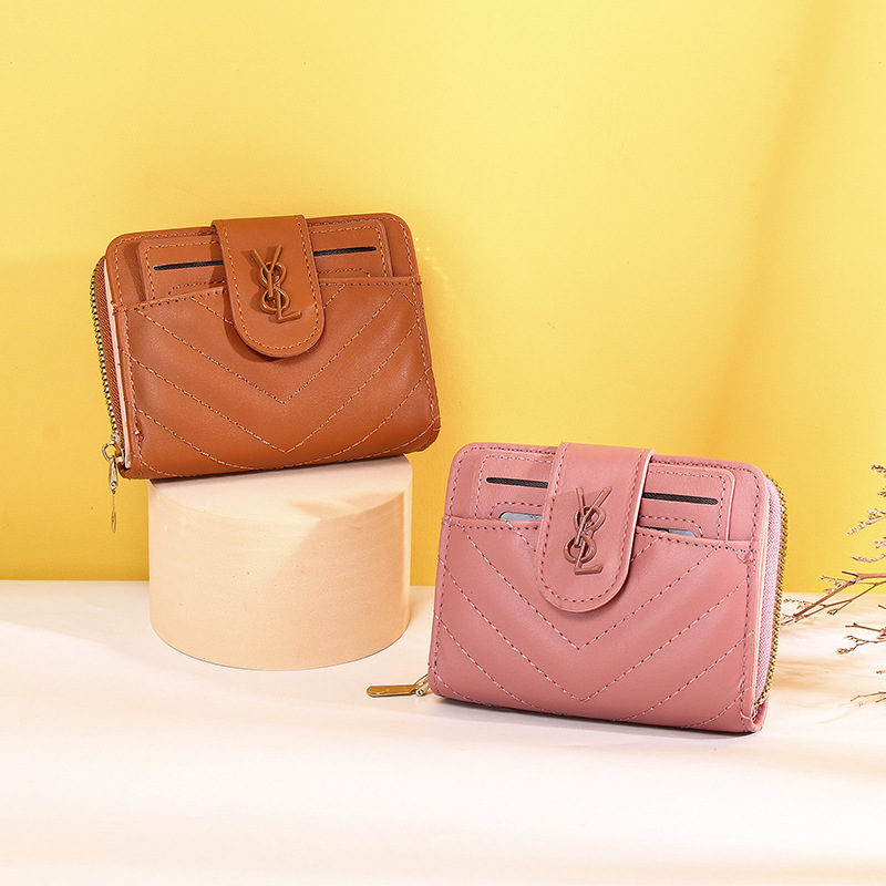 New women's wallet short solid color card case 2024 summer women's high-end zipper coin purse wholesale details Picture