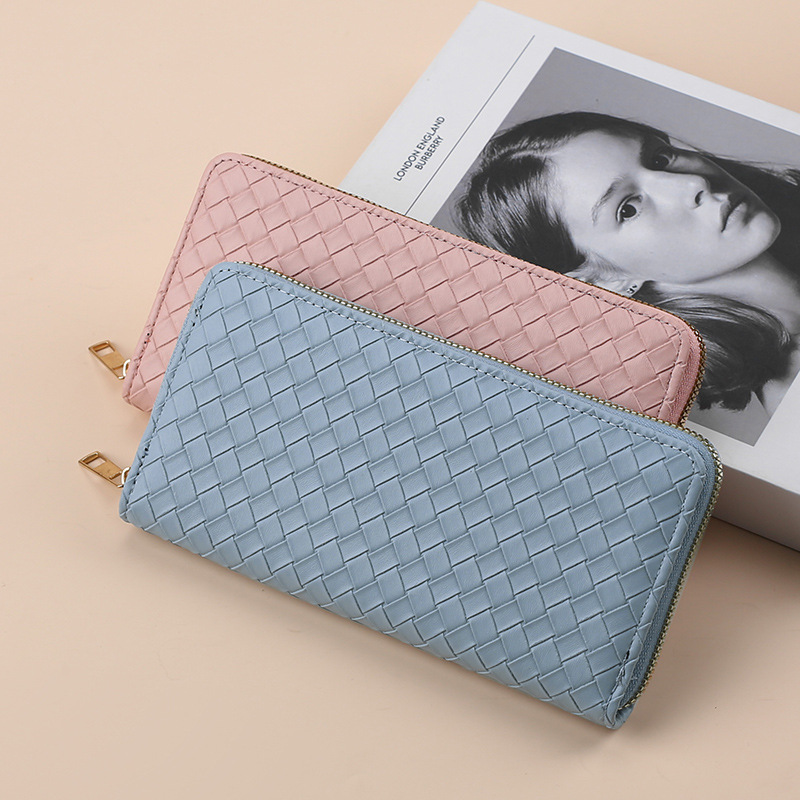 New cross-border women's wallet, long woven pattern zipper clutch, multi-slot wallet, Wallet, mobile phone case details Picture