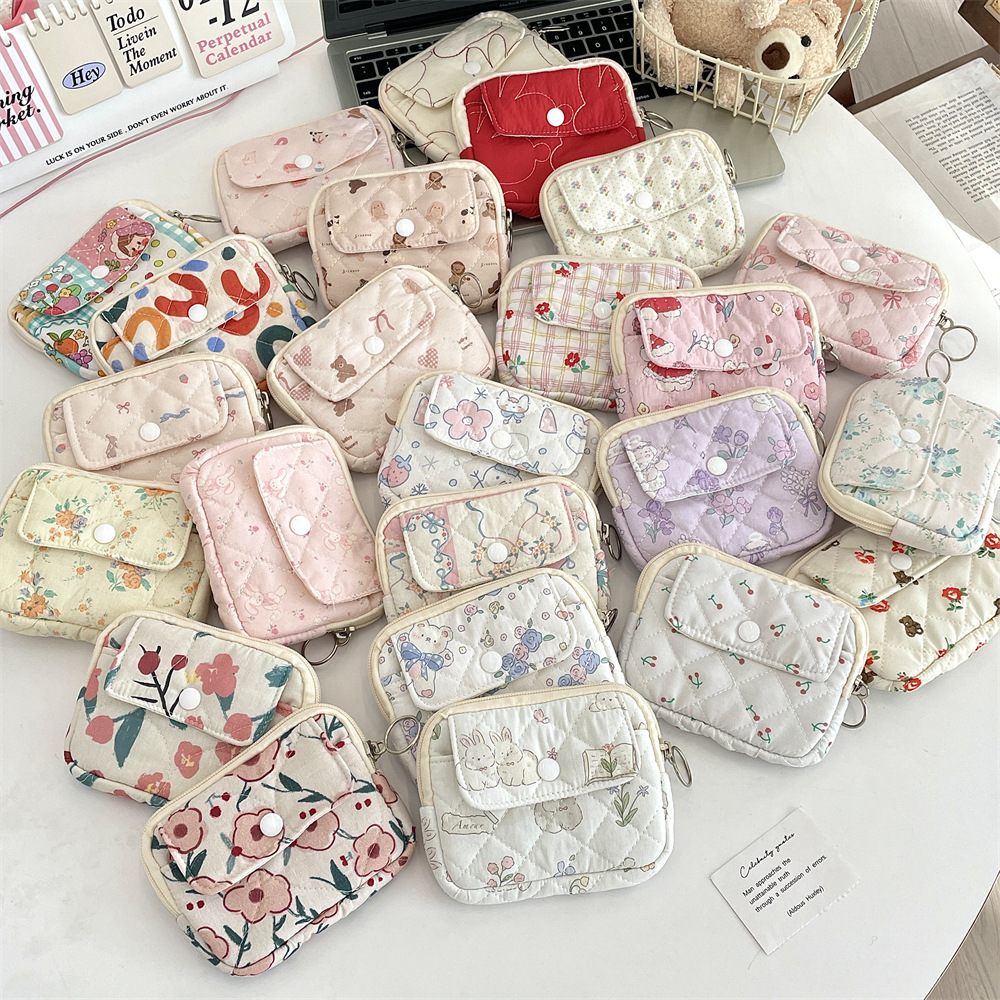 412221 Cute cartoon floral quilted multi-functional storage bag, organizing bag, ID bag, coin purse and card case details Picture