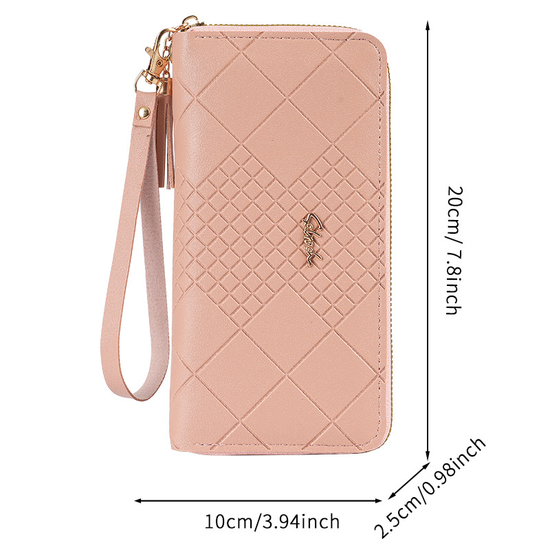 Korean-style long wallet for women, hand-held bag with mobile phone, wallet, cross-border wallet, long embossed zipper clutch for women Item Picture