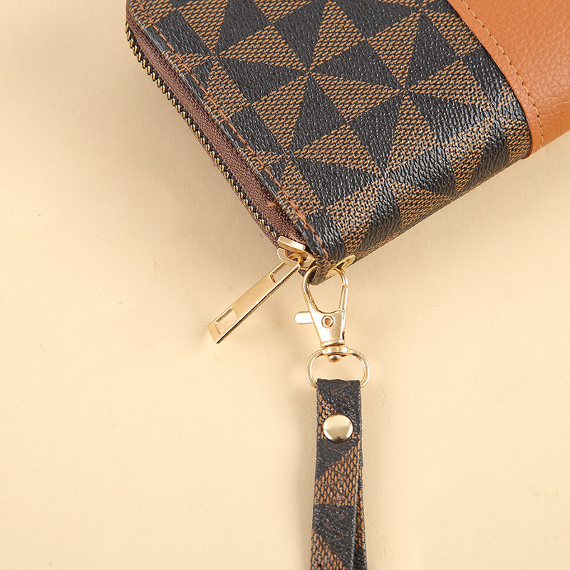 Simple and versatile ladies' card bag, large-capacity multi-slot wallet, multi-functional zipper handbag, long wallet with checkered pattern details Picture