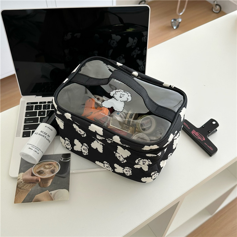 Original curly dog makeup bag, large-capacity hand-held storage bag, portable travel toiletry bag, skin care product storage bag full figure