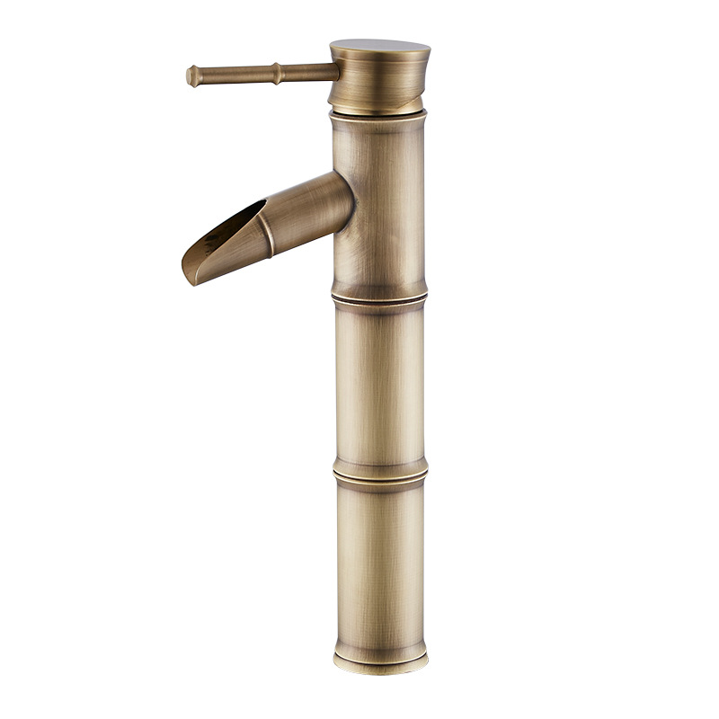 All-copper antique bamboo joint faucet, European retro cold and hot basin faucet, washbasin, countertop basin, courtyard and outdoor Item Picture