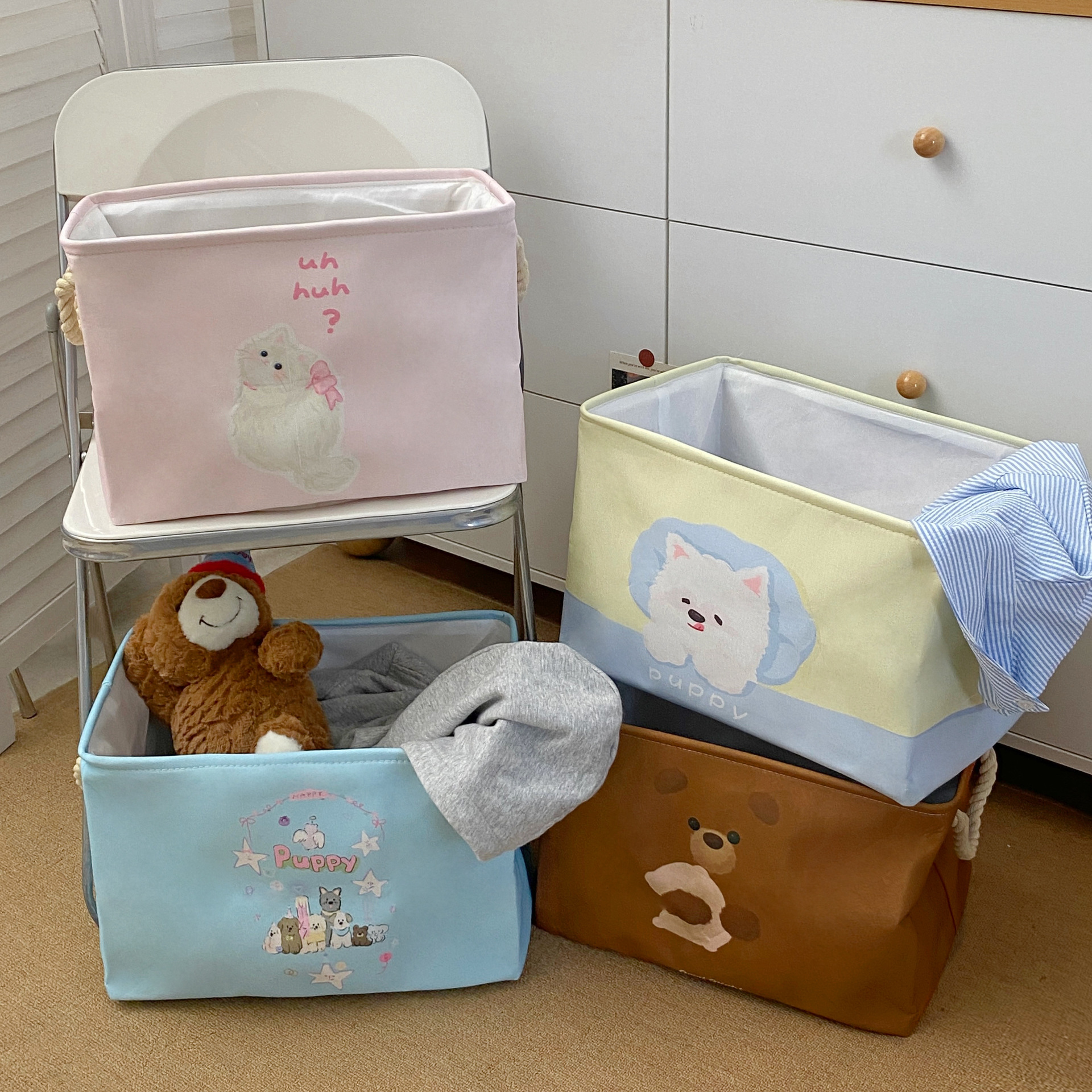 Original cartoon animal storage basket, high appearance level, foldable bedroom organization storage basket, living room miscellaneous storage basket full figure