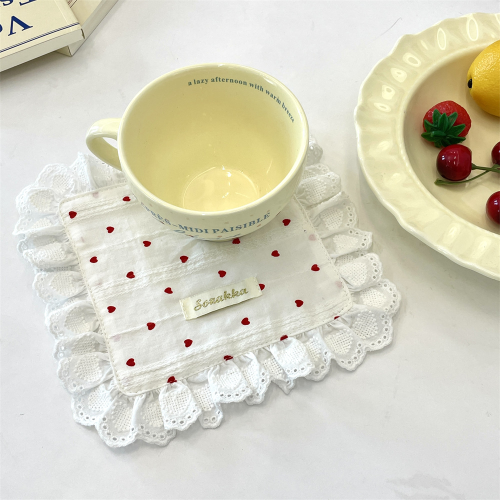 53261 ins heart-shaped lace napkins, placemats, coasters, double-layer, multi-purpose, dust-proof, suitable for Western cuisine and coffee in restaurants Specification drawing
