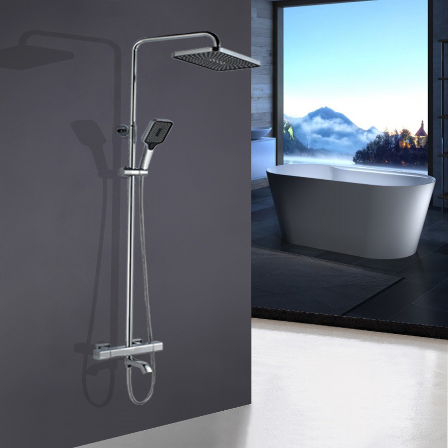 Black square constant-temperature three-speed shower head set for cross-border export of foreign trade, bath and shower lift set for hotels details Picture