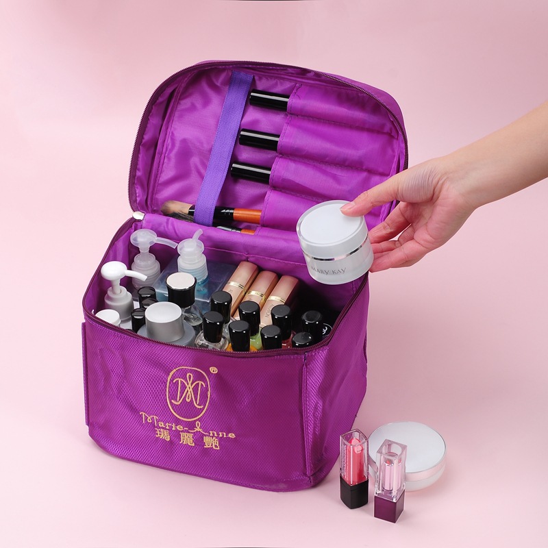 Korean-style simple and elegant purple large-capacity waterproof portable foldable cosmetic organization and daily chemical products storage bag Specification drawing