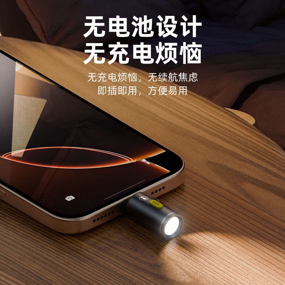 Mini flashlight adapter Mobile phone power bank type-c Power supply outdoor home emergency small flashlight work light details Picture
