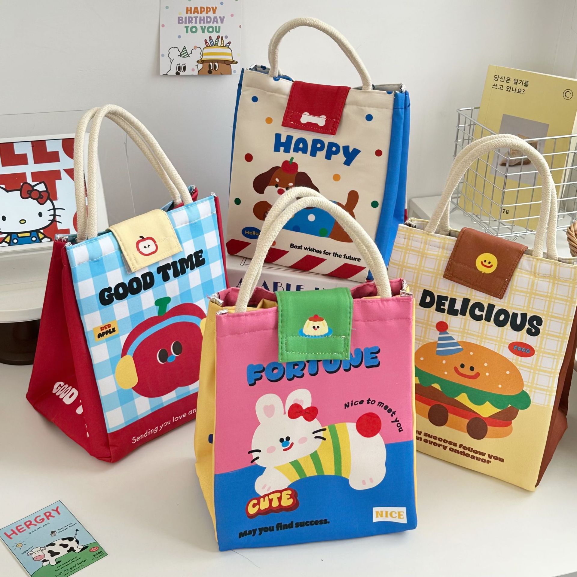 Cute lunch box bag, hand-held lunch box bag, office worker insulated bento bag, student takeout thickened aluminum foil lunch box bag full figure