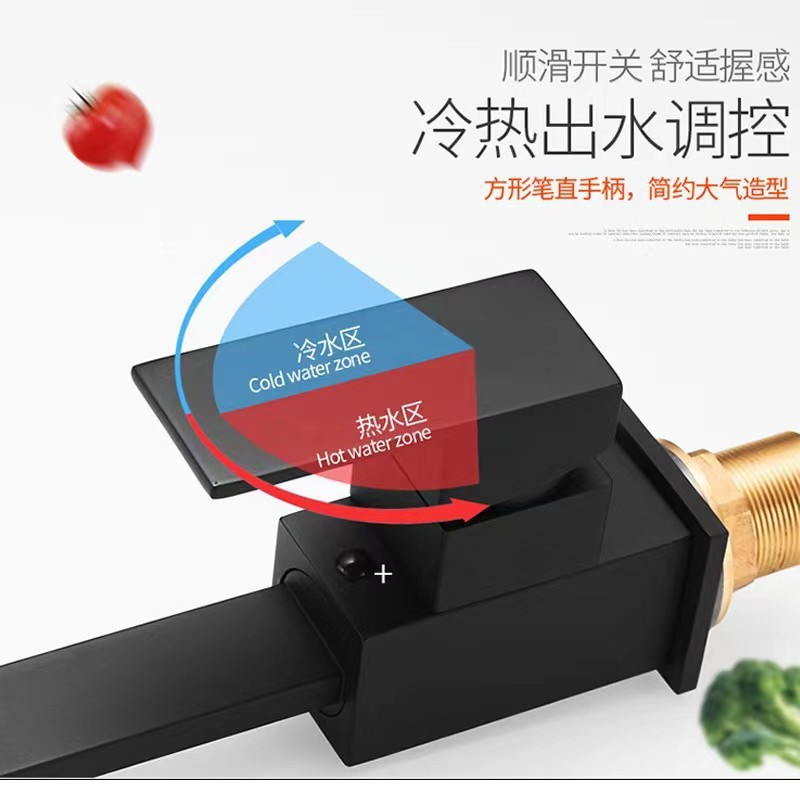 Faucet, kitchen, cold and hot, all-copper double sink, washbasin, rotatable sink, sink, water bar, island counter, square Specification drawing