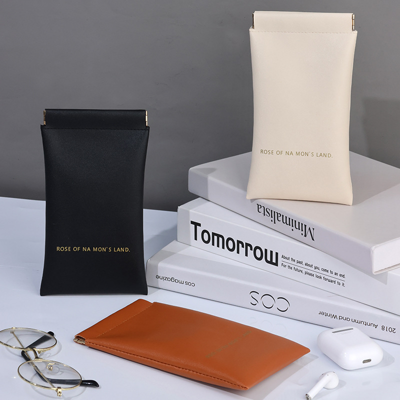 New leather eyeglass bag wholesale sunglasses storage case with spring opening and automatic closing eyeglass storage bag details Picture