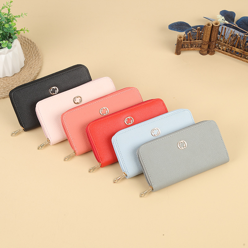 2024 Portable solid-color women's wallet, new coin purse, fashionable mobile phone case, large-capacity zipper clutch full figure