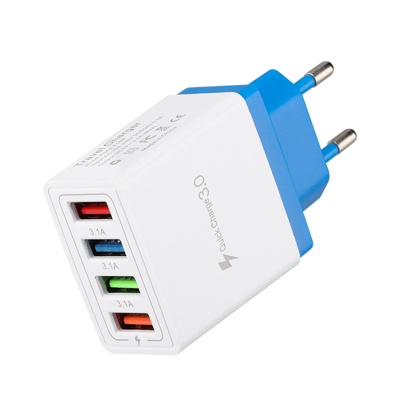 4usb charger, multi-port 3A fast charging head, intelligent qc3.0 mobile phone charger, British, American and European standard charging heads Item Picture