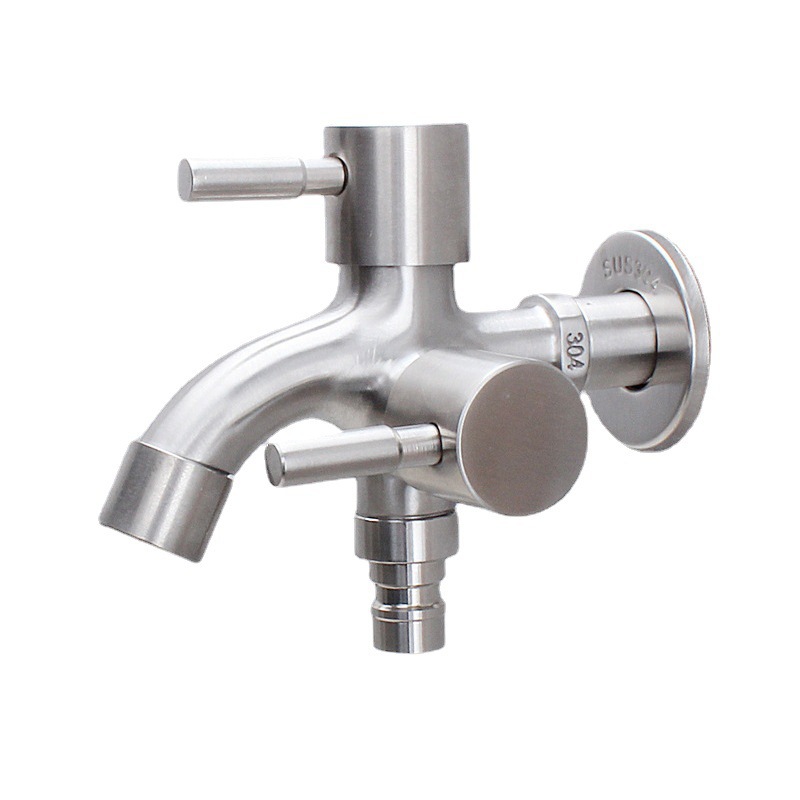 304 stainless steel single-cooling extended quick-opening dual-purpose multi-functional washing machine faucet with dual water outlets, one in and two out Specification drawing