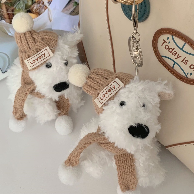 Cute plush dog Ins-style mini West Highland pendant, keychain, figurine pendant, schoolbag hanging decoration full figure