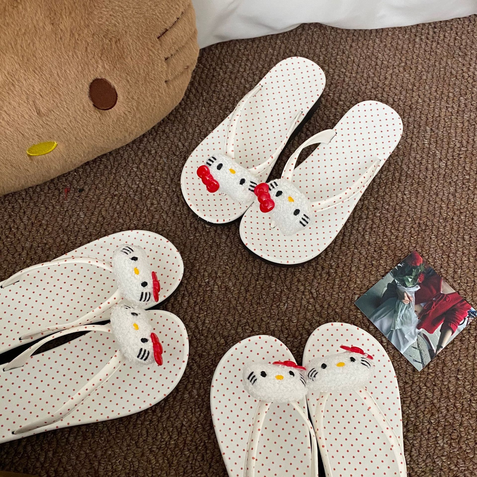 Cute cat-shaped polka dot herpeso slippers for women 2025 new style versatile summer outerwear soft-soled thick-soled slippers details Picture